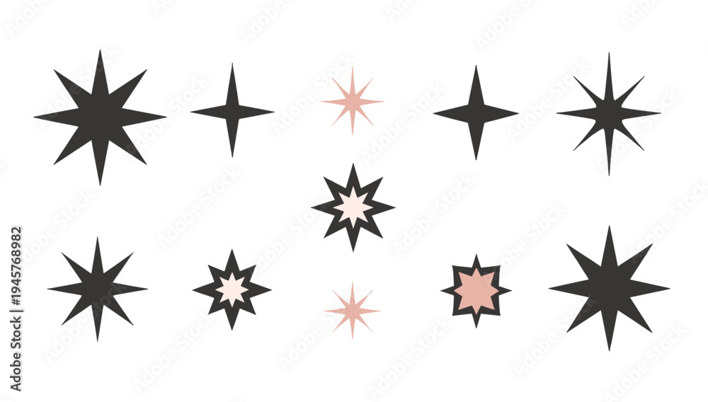 Obraz premium A minimalist design featuring black starburst shapes on a white background, conveying simplicity and modernity.
