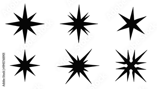 A minimalist design featuring black starburst shapes on a white background, conveying a sense of simplicity and modernity.