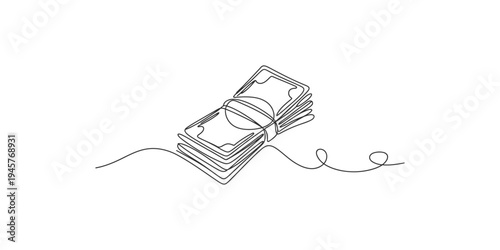 Continuous line drawing of a stack of money tied with a ribbon cash dollars currency