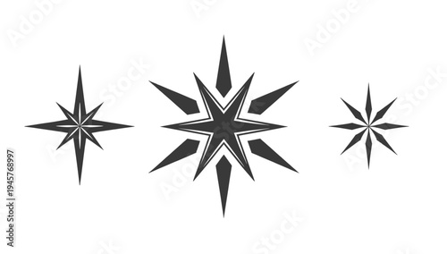 A simple black compass star symbol on a white background, representing direction and navigation.