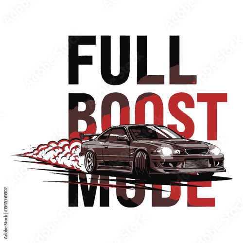 A sleek car in full boost mode with smoke coming out of its tires tshirt design