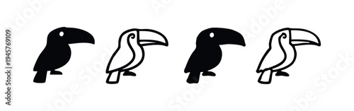 Detailed Stylized Toucan Bird Silhouette and Outline Icon Set