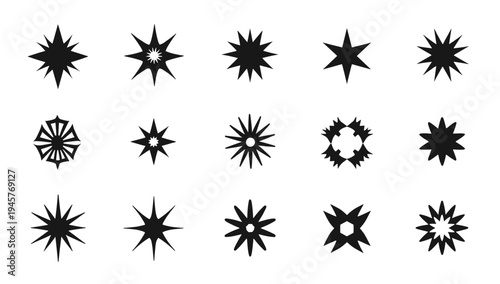 A pair of modern, abstract starburst shapes on a white background, conveying energy and dynamism.