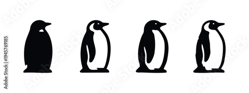 Penguin Icons Collection - Solid and Outline Minimalist Vector Designs, Facing Right