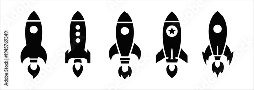 Diverse Rocket Icons Symbolizing Space Launch, Innovation, and Future Technology