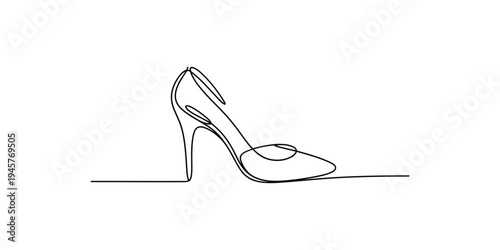 One line drawing of a high-heeled shoe with a pointed toe and stiletto heel high