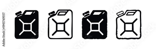 Gasoline Can or Jerrycan Icon Set with X-Shape Design - Fuel Container Symbol
