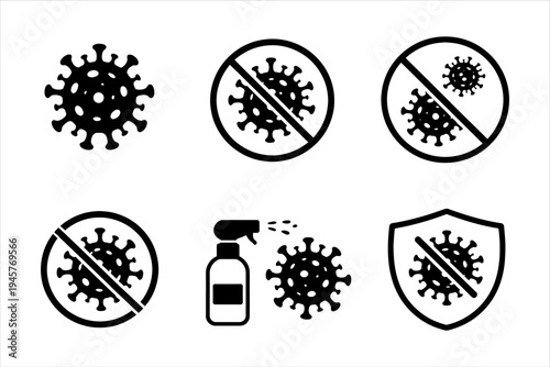 Collection of Icons Representing Coronavirus Prevention and Protection