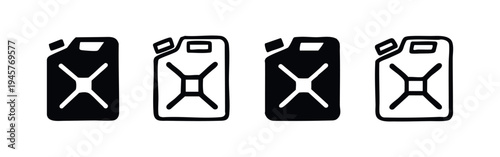 Classic Jerrycan or Fuel Can Icon Set - Portable Gasoline Container Symbol