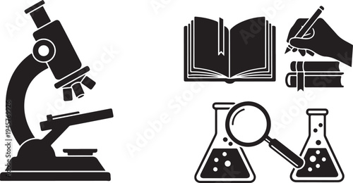 Science Education Icons with Microscope and Laboratory Equipment Symbols