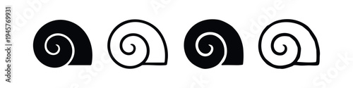 Stylized Snail Shell Icons Set on White Background
