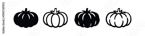 Autumn Pumpkin and Gourd Icons Set, Hand Drawn Halloween Harvest Symbols