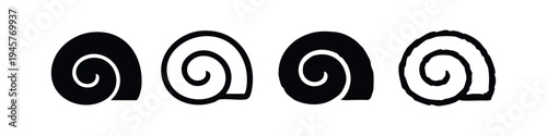 Snail Shell and Spiral Shape Icons Set, Hand Drawn Nature and Geometry Symbols
