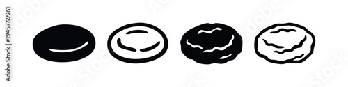 Abstract Round Fruit or Nut Shapes with Smile-Like Curve Icons Set
