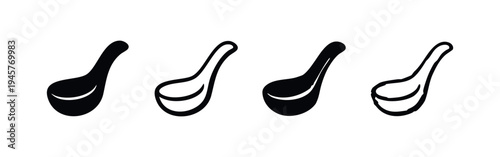 Stylized Chinese Soup Spoon Icons Set - Hand Drawn Asian Cuisine Utensil Vector