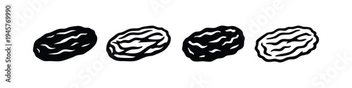 Stylized Raisin or Dried Fruit Icons Set on White Background