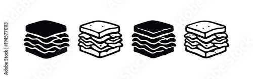 Layered sandwich icon set in doodle style. Fast food illustration with bread slices and fillings.