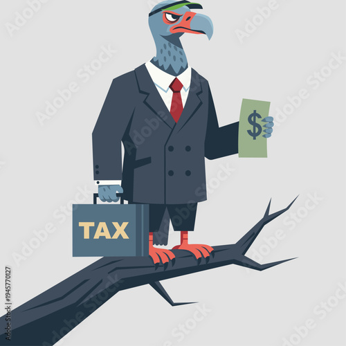 Vulture Tax Collector Satirical Financial Vector Illustration