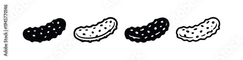 Hand drawn pickle icon set. Gherkin vector illustrations in black and outline style.