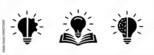 Conceptual lightbulb icons representing innovation, knowledge, and analytical thinking processes