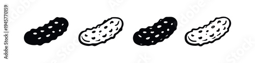 Pickle icon set in doodle style. Hand drawn gherkin illustrations on white background.
