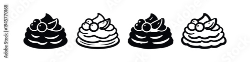 Delicious dessert icon set with berries. Hand drawn cupcake or cake illustrations.