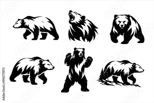 Dynamic Bear Silhouette Vector Art Collection - Wild Animal Poses