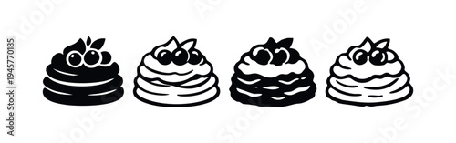 Sweet dessert icon set with cherries. Hand drawn cake or treat vector illustrations.