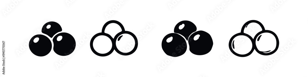 Fototapeta premium Trio of Olives or Berries Vector Icons.