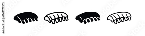 Barbecue Ribs Icon Set, Meat Cut Symbols, Savory Grilled Food Vector Icons