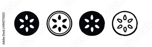 Cucumber Slice Icon Set, Vegetable or Fruit Cross Section Symbols, Fresh Food Elements Vector