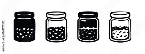 Spice Jar Icon Set, Food Container Symbols, Granular Product Storage Vector