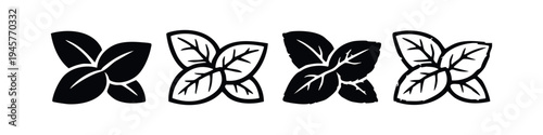 Basil Leaves Icon Set, Fresh Herb Symbols, Culinary Greens Vector Elements