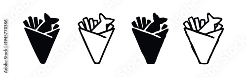 Fish and Chips Takeaway Food Icons.
