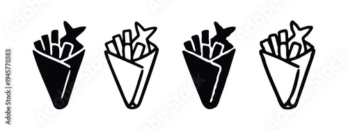 Fast Food Fish and Chips Cone Icons.