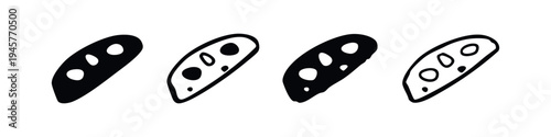 Elongated pod with internal oval shapes icon set, featuring solid and outlined pea or bean pod illustrations.