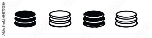 Stacked round coins or tokens, abstract financial symbols in black and white icon format.