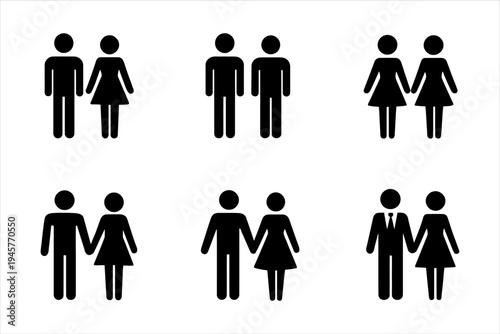 Diverse Relationship Icons A Collection of Couple Silhouettes Representing Inclusivity and Partnership