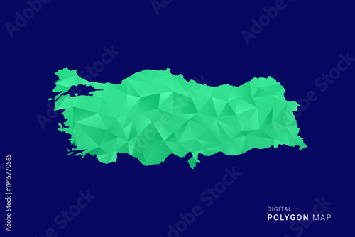 Turkey Map - low poly polygon vector, geometric triangulated silhouette in green and blue tones, clean modern style, isolated background for infographic use.