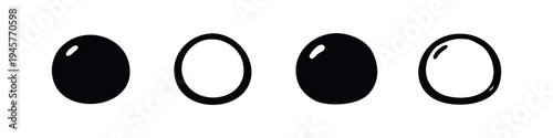 Simple oval shapes in solid and outline styles, black and white icon set.