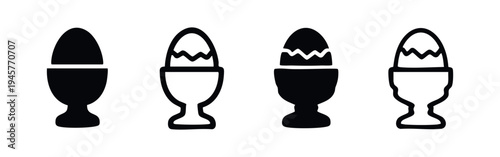 Minimalist Egg in Egg Cup Icons, Black and White Vector Symbols for Breakfast and Food Themes