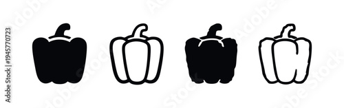 Collection of Bell Pepper Icons, Simple Black and White Vector Symbols for Vegetables and Cooking
