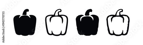 Hand-Drawn Style Bell Pepper Icons, Black and White Vector Symbols for Vegetables and Food