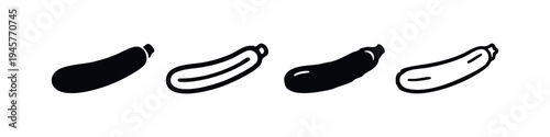 Set of Zucchini or Eggplant Icons, Black and White Vector Symbols for Vegetables and Healthy Food
