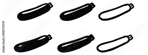 Hand-Drawn Zucchini Courgette Icons Collection, Black and White Vector Symbols for Vegetables