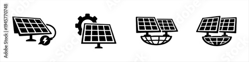 Solar panel icons collection, renewable energy technology and sustainability