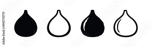 Organic black seed or stylized water drop vector icon set. Hand-drawn abstract symbols in various styles on white background.