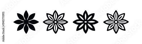 Star Anise Spice Vector Icon Set, Cooking Ingredient Silhouette and Outline for Culinary Design