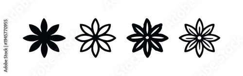 Star Anise Spice Vector Icon Set, Cooking Ingredient Silhouette and Outline for Culinary Design