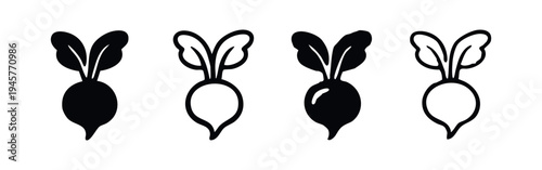 Radish Vegetable Icon Set - Fresh Garden Produce Root Vegetable Vector